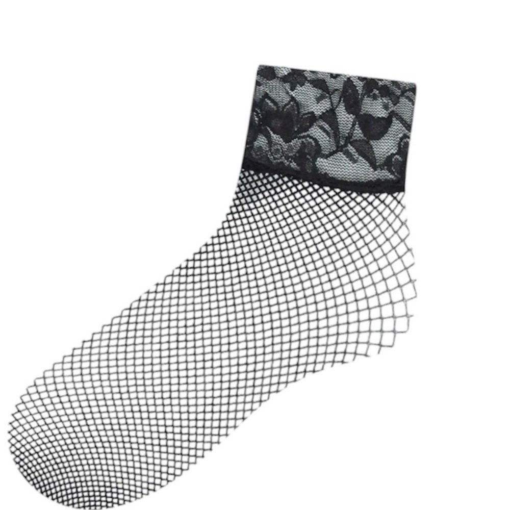 Women’s Floral Lace Fishnet Ankle Socks 2 Pair Set Black White Sheer New